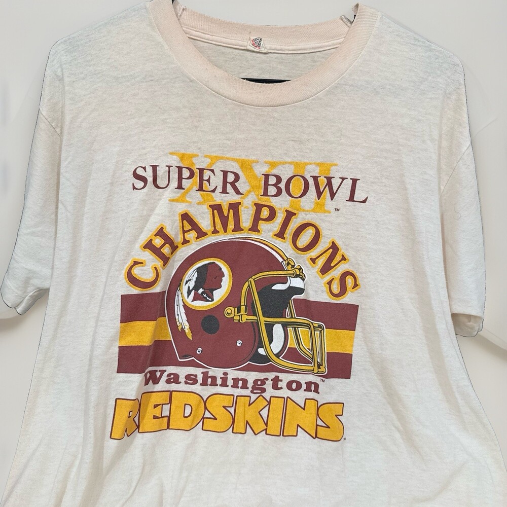 VTG Washington Redskin Super Bowl Champ Shirt Mens XL White Single Stitched